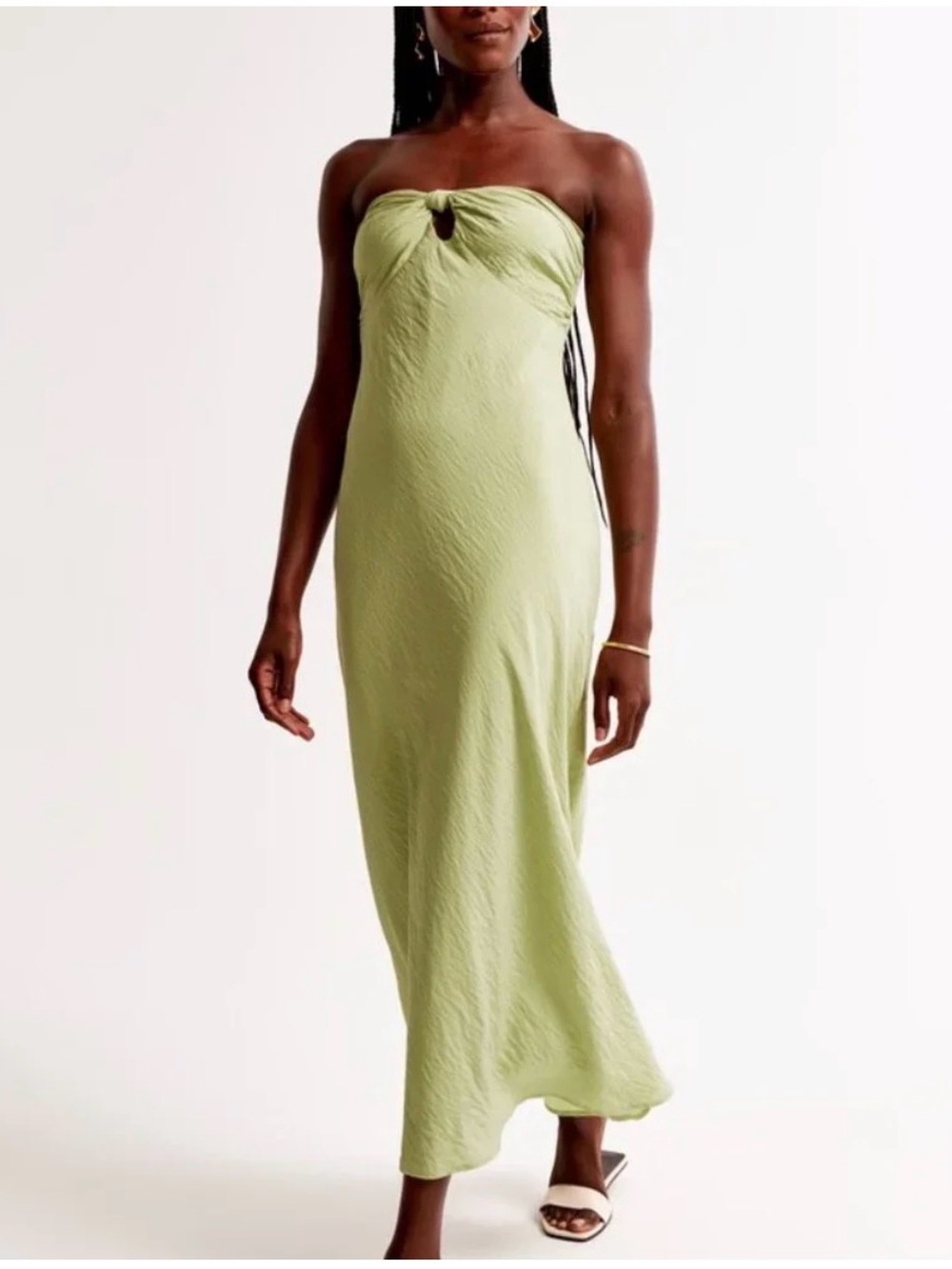 Abercrombie & Fitch Light Green Strapless Midi Dress with Keyhole